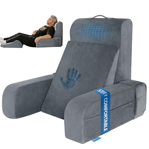 Kayfia Reading Pillow, Gel Memory Foam Back Rest Pillow, 21'', Gray