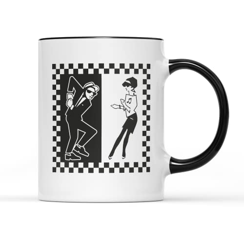 Image of SmartyPants Rude Boy Girl Mug Tea Coffee Cup Black White 2 Tone SKA Music Punk Rock Pop Reggae Records 80's Funk Specials Madness Beat Chequered Label Gift Present (Black