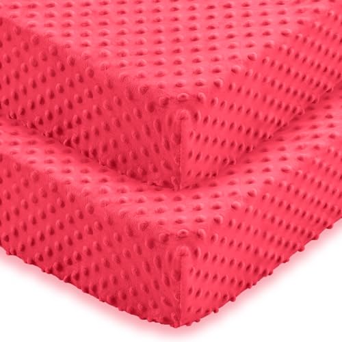 Entisn Baby Crib Sheets 2 Pack, 28 x 52 Inch Minky Dot Fitted Crib Mattress Sheet for Girls, Soft and Warm Fleece Nursery Bedding for Standard Toddler...