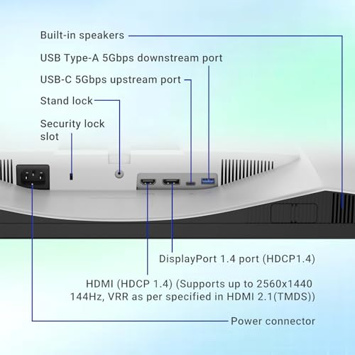 Image of Dell Plus 27 inch QHD Monitor, 1440p 16:9 Display, IPS Panel, 144Hz, 1ms, Bult-in Dual 5W Speakers, 99% sRGB, AMD FreeSync, HDMI | Display Port | USB-A| USB-C, Adjustment Stand(Height|Pivot|Tilt|Swivel)