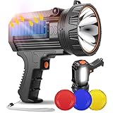 YIERBLUE Rechargeable Spotlight Flashlight with Solar Panels, 1000 High Lumen Outdoor Handheld Spot Lights and Flood Light, Foldable Stand and 3 Colors Lenses for Boating Hunting and Camping