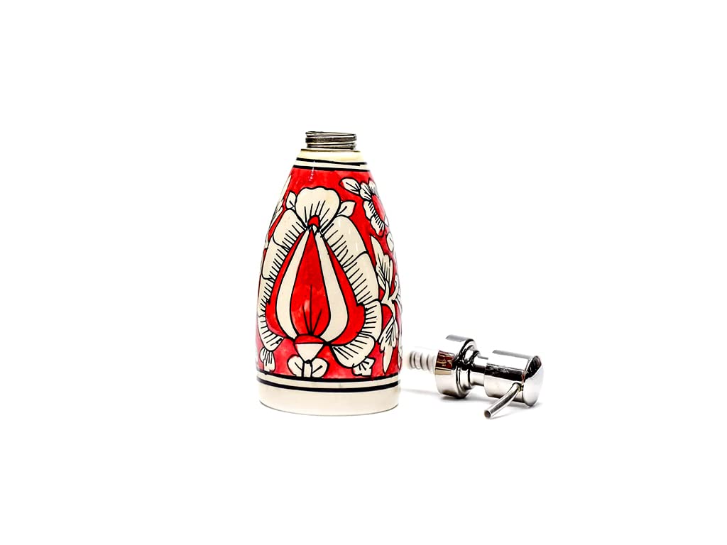 LOOKS FIRST Ceramic Refillable Liquid Soap, Shampoo, Conditioner, Shower Gel Dispenser (300 ML, Red) | Made in India - Image 4 thumbnail