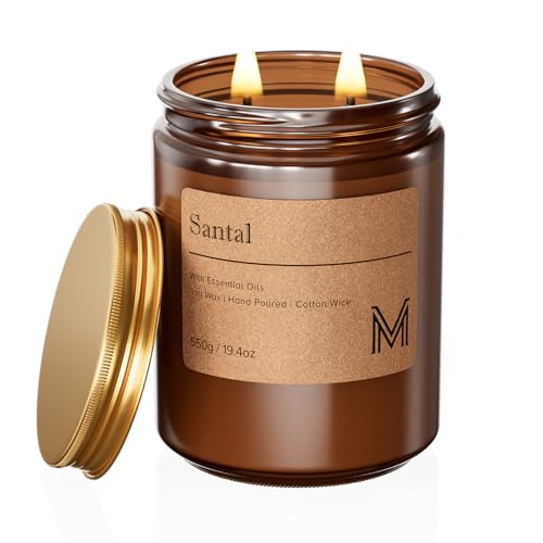 M&SENSE Santal Scented Large Candle 19.4oz Aromatherapy Candle for Home Fragrance Natural Organic Soy Wax Long-Lasting for Stress Relief Yoga Gifting for Birthday Housewarming