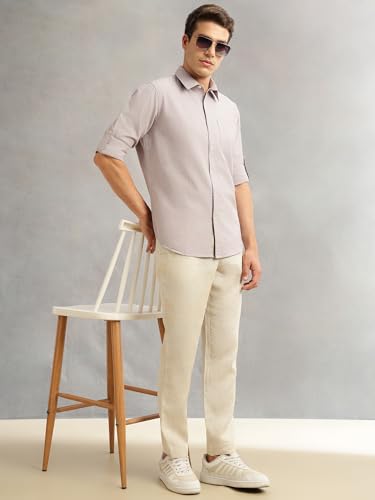 Image of Thomas Scott Men's | Solid | Premium Linen Blend | Spread Collar | Summer Wear | Long Sleeve | Shirts for Men