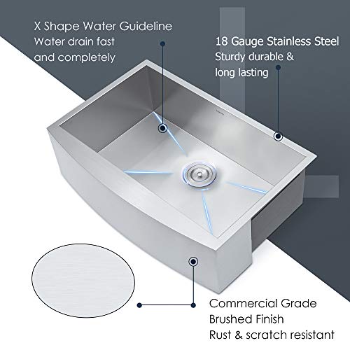 33 Framhouse Sink - Logmey 33 inch Kitchen Farmhouse Sink Apron Front Stainless Steel 18 Gauge Single Bowl Kitchen Farm Sink - Thumbnail 3