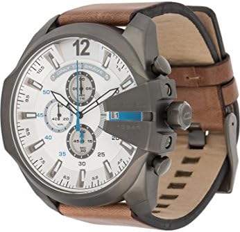 DIESEL Mega Chief Series Watch for Men, Chronograph Movement with Leather Strap