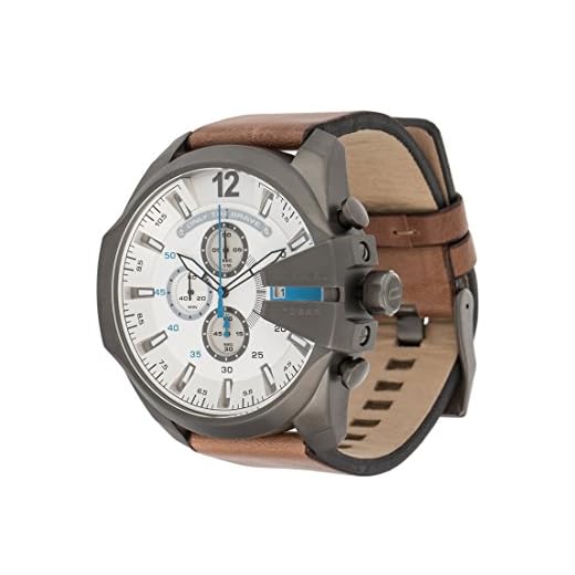 Diesel Herrenuhr Mega Chief, QuarzChronographenwerk, 59 mm Gehäuse aus Rotguss mit Lederarmband, DZ4280