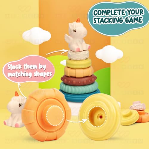 Image of Wembley Stacking Toys for Kids Baby Soft Colorful Activity 6 Rings with Unicorn Sensory Teething Toys for Toddler 0-3-6-12-18 Months Gifts for Newborn Boys Girls