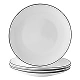 YOLIFE 10 inch Porcelain Dinner Plates for Salad, Restaurant, Family Party, Black Edges - Set of 4