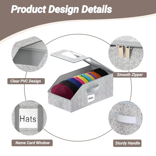 EVOCHOICE Hat Storage for Baseball Caps, Hat Organizer 1 Pack Grey | Clear Window Hat Box, Closet Organizers and Storage for Closet/Shelf/Bedroom, Baseball Hat Organizer for Men Women - image 6