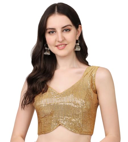 Vihu Fashion Multicolored Women's Blouse with Sweetheart Neckline, Georgette, Soft Sequence, Zari, Working Sleeves, Ready-Made Sari Blouse