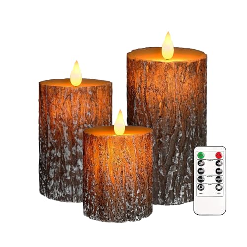 Pine Bark Flameless Candles Set of 3, Christmas Candles with Remote & Timer by VEEKI - Used condition - US$25.62