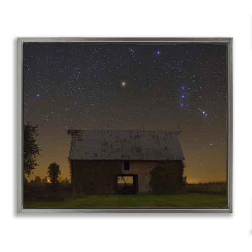 Nighttime Cabin Starry Sky Landscape, 16 x 20 Inch Canvas in Floater Frame