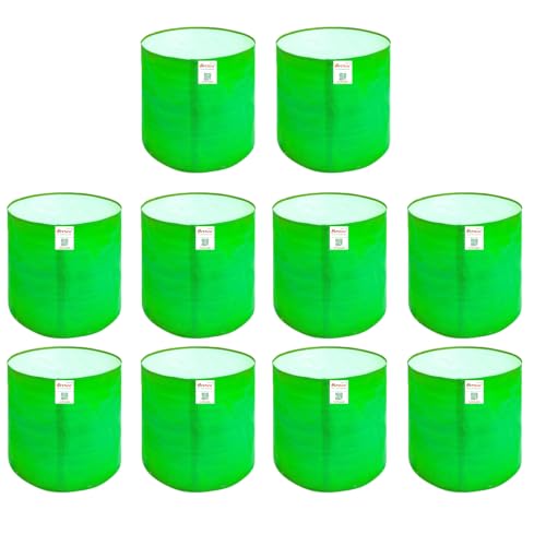 Hortica Premium HDPE UV Stabilised Grow Bags 12x12 Inch (Pack of 10) | 260 GSM Heavy Duty Round Planter Bags | Reusable Fabric Pots for Terrace, Balcony & Vegetable Gardening