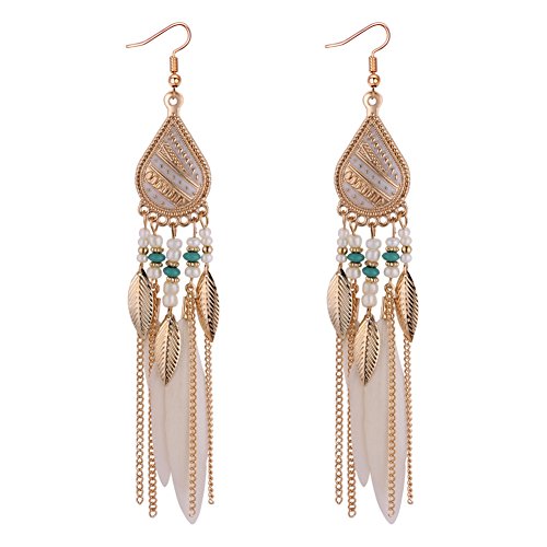goodtimes28 Clearance Deals Vintage elegante lange Anhänger baumeln Haken Feder Ohrringe Frauen Schmuck Geschenk, metall, weiß, 1
