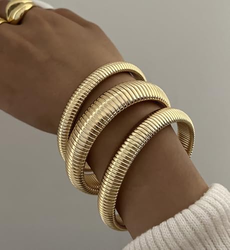 Chunky Gold Bangle Bracelets for Women, Big Thick Stretch Bangles Set, Trendy Stackable Bangle Bracelet Stack Fashion Accessories Boho Jewelry Gifts4