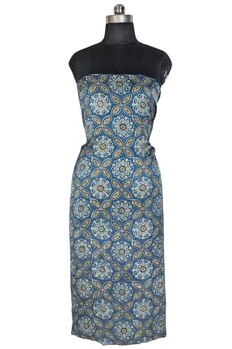 Image of Ethnics of Kutch Womens's Ajrakh Modal Silk Natural Dye Hand Block Print Unstitched Kurta Fabric
