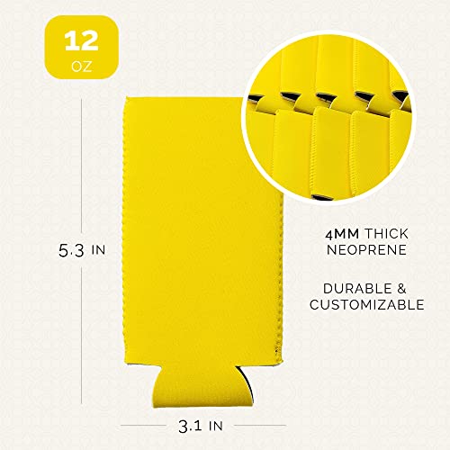 Image of Slim Can Cooler Sleeve 12 Pack - Blank Neoprene Insulated Can Coolers for 12 oz Skinny Beer & Soda Cans - Sublimation Ready Drink Sleeves for Heat Press, Custom Printing & Party Favors (Yellow)