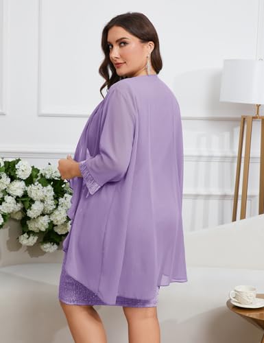 Image of ZOMVA Plus Size Sparkly Formal Dress Suit 2 Piece Mother of The Bride Groom Chiffon Jacket Outfit Cocktail Evening