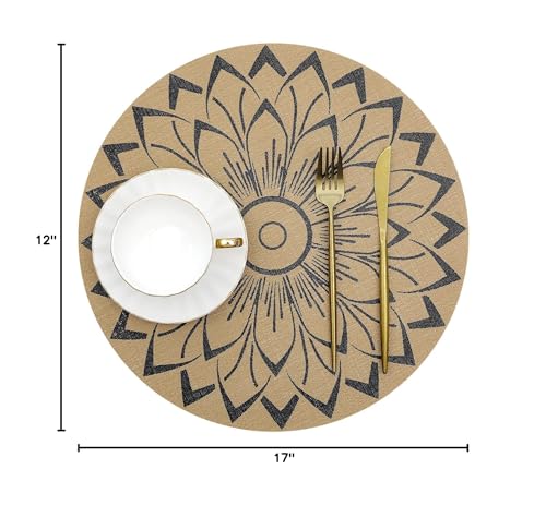 Shacos HU-XI-201 Round Vinly Placemats Set Of 6 Boho Flower Print Place Mats Wipeable Non Slip Stain Heat Resistant Woven Table Mats Indoor Outdoor thumb #9