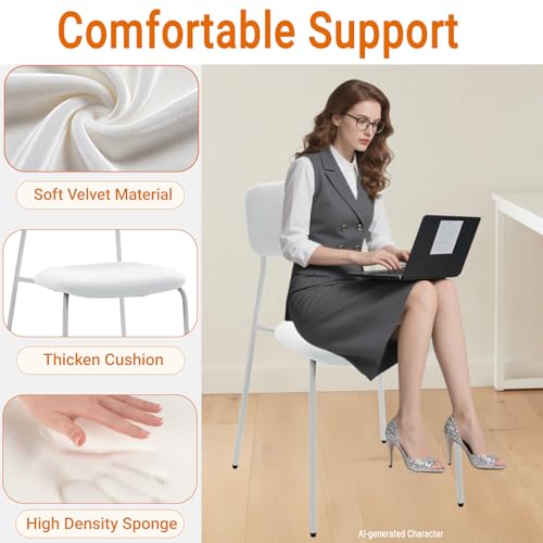 Image of Sidanli Stackable Armless Chairs Set of 4, Small Upholstered White Chairs | Easy to Stack , Breathable Fabric Cushion, Armless Design, Support 300LBS, Use for Waiting Office Break Room Lobby