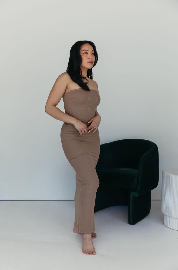 Almere Women Body Shaping Basic Strapless Stretch Double Lined Maxi Dress - Image 2