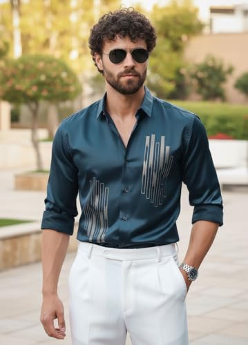 Image of IndoPrimo Men's Stylish Satin Shirt for Party and Casual Wear - Exclusive Designer Full Sleeve Shirt for Men - Pilar