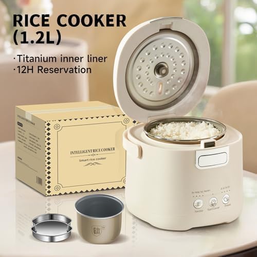 Cuociriso compatto da 1,2 l con pentola interna antiaderente, multifunzione per riso, cereali, porridge e zuppe, mantiene caldo e facile da pulire, perfetto per 1-2 persone, studenti e coppie