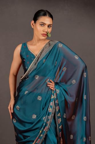 Image of MIRCHI FASHION Saree for Woman Chiffon Foil Work Floral Printed | Ethnic Sari for Function and Farewell with Unstitched Blouse Piece (Available in 15 Colors)