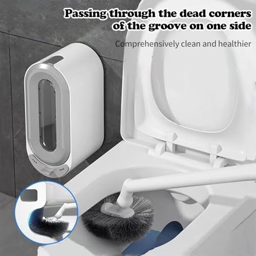 Image of 2 Set Toilet Brush and Brush Holder Set, Wall Mounted Toilet Bowl Brush with Hideaway Caddy,Toilet Cleaner Brush Built-in Drip Tray,Toilet Scrubber Brush Bathroom,Toilet Cleaner with Curved Design