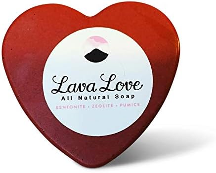 Lava Love Red Heart, Vegan Soap Made with Volcano Volcanic Ash Gold Mica and Organic Shea Butter (Red Bentonite, Zeolite, Pumice) 3.5 Ounce Bar