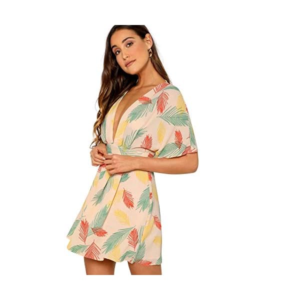 Floerns-Womens-Ditsy-Floral-Plunge-Neck-Knot-Front-A-Line-Short-Dress Floerns Women's Tropical Floral Plunging V Neck Tie Open Back Summer Short Dress Multicolor M