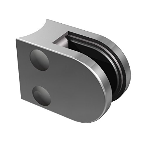 Preisvergleich Produktbild Sellon24® Edelstahl Glashalter Klemmhalter Glasklemme Gelaender rund eckig V2A inkl. Gummieinlage, mit flachem Ansatz oder für Pfosten 42,4 V2A geschliffen K320