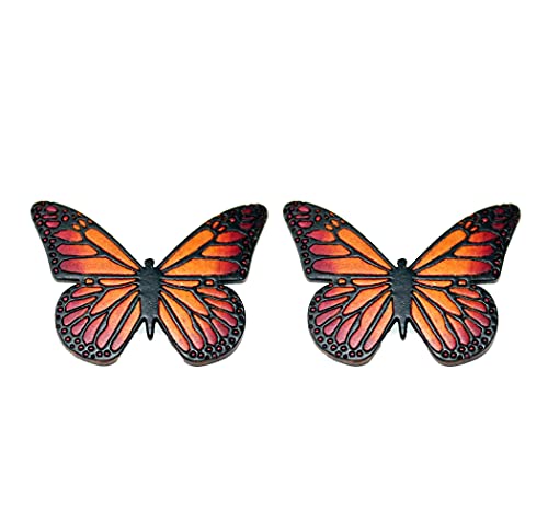 Wooden Stud Earrings Monarch Butterflies, Handmade, Black, Red and Orange, Fair trade, Lightweight