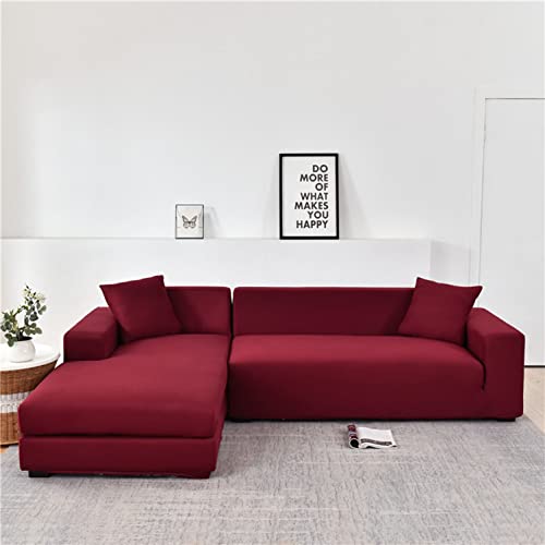 Housse de canapé en forme de L extensible rouge pour stopper l'usure