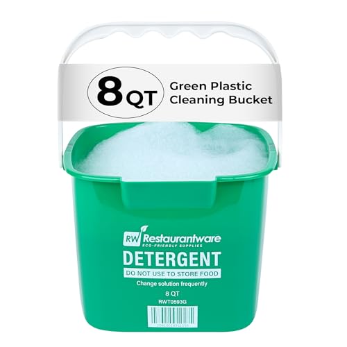 Image of Restaurantware-RW Clean 8 Quart Cleaning Bucket, 1 Detergent Square Bucket - With Measurements, Built-In Spout And Handle, Green Plastic Utility Bucket, For Home Or Commercial Use,