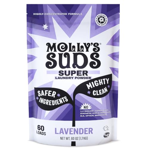 Image of Molly's Suds Super Powder Detergent | Extra Strength Laundry Soap, Stain Fighting | Sensitive Skin | Simple, Effective Ingredients | 60 Loads - Lavender