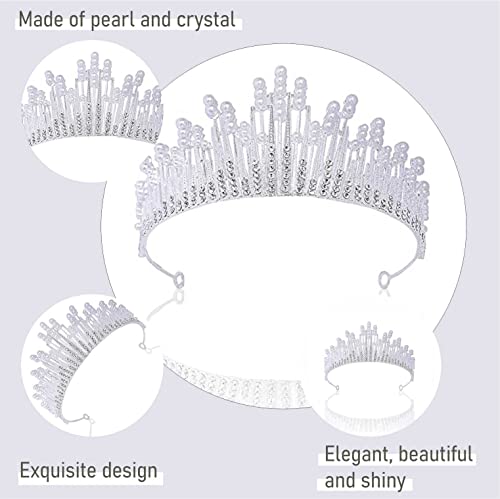 Image of SYGA Crown Queen Rose Flower Tiaras Princess Hair Jewelry Headbands for Party Engagement Wedding (Crown-Pearl-Silver)