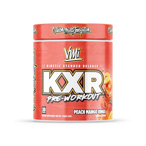 Image of KXR Pre-Workout Energy Powder | Intense Energy Pre-Workout Drink for Men and Women| Creatine Free | Improves Performance - Enhanced Focus & Increased Endurance - 30 Servings (Peach Mango Rings)