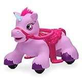 Kidzone 12V Unicorn Ride On Horse Toy for Toddlers 1.5-3 Years Old, Interactive Kids Electric Riding Gift w/Carrot Toy, Comb and Funny Animal Sounds, Purple