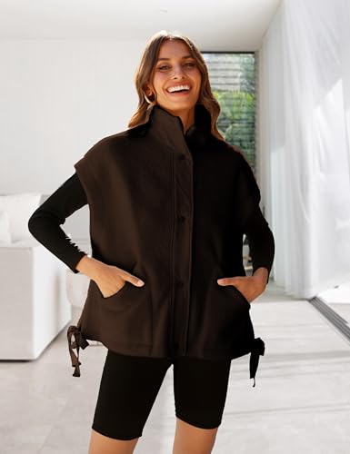 Sherpa Jacket for Women Casual Fleece Vest Oversized Sleeveless Outwear Warm Button Down Gilet with Pockets2
