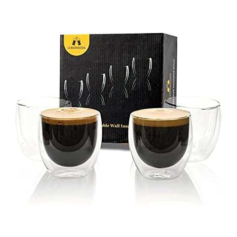 LEMONSODA Double Wall Insulated Glass Coffee Cups - Hot & Cold Beverages - Insulated Thermal Mugs Glasses For Tea, Coffee, Latte, Cappucino, Cafe, Milk - (Set of 4-250ml) Cover