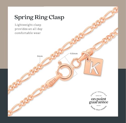 KEZEF 18k 2mm Gold Plated 925 Sterling Silver Necklace Chains Italian Figaro 14"-42" Gold Necklace Chain Sterling Silver Necklace for Women Mens Necklace Chain4