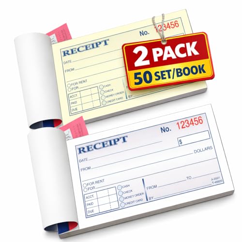1InTheOffice Money and Rent Receipt, 2-3/4 x 5-3/8 Inches, 2-Parts, Carbonless, White/Canary, 50 Sets per Book (2 Books)