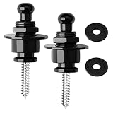 4 in 2 Set Guitar Strap Locks with Black Washers, Black Bass Security Straplocks Buttons Strap Retai