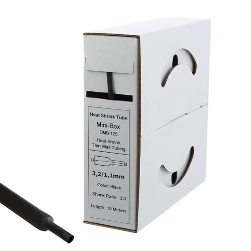 Offgridtec 10m Schrumpfschlauch mit Kleber 3 mm > 1 mm 3:1 Schrumpfrate Dual-Wand Halogenfrei Flammhemmend Wasserdichte Kabelisolierung Leicht zu Schneiden Inklusive Spenderbox Schwarz
