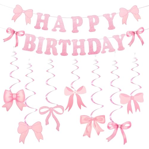 Striscione Compleanno Rosa Con Fiocco - Decorazione Feste Baby Shower Addio Nubilato - Foto 9