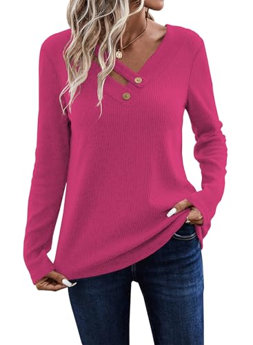 Image of LOLONG Womens Long Sleeve V Neck T Shirts Casual Basic Work Tops Trendy