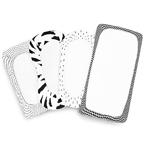 Bassinet Bed Sheets – Premium Bassinet Fitted Sheet For Halo, Mika Micky, Maxi Cosi & Others - 4 Pack 100% Jersey Knit - Bassinet Bedding For Standard Size Oval Or Halo Bassinet Pads For Boys & Girls #TOP6