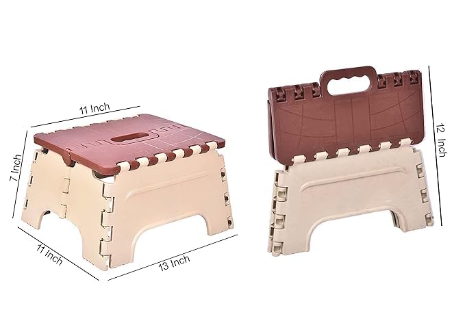 Image of U-MAX 7 Inch Folding Stool - Compact, Portable Step Stool for Kids & Adults, Lightweight Plastic Design, Slip-Resistant, Ideal for Kitchen, Bathroom, Camping & Travel (Brown / 7 inch)